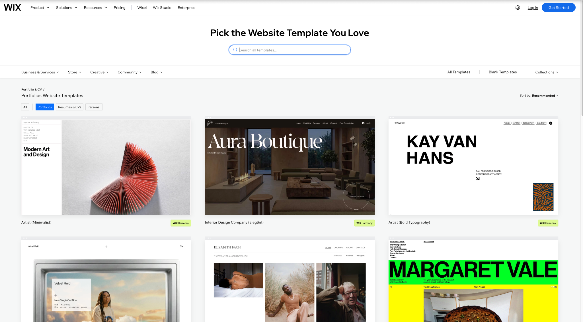 Wix Portfolio website